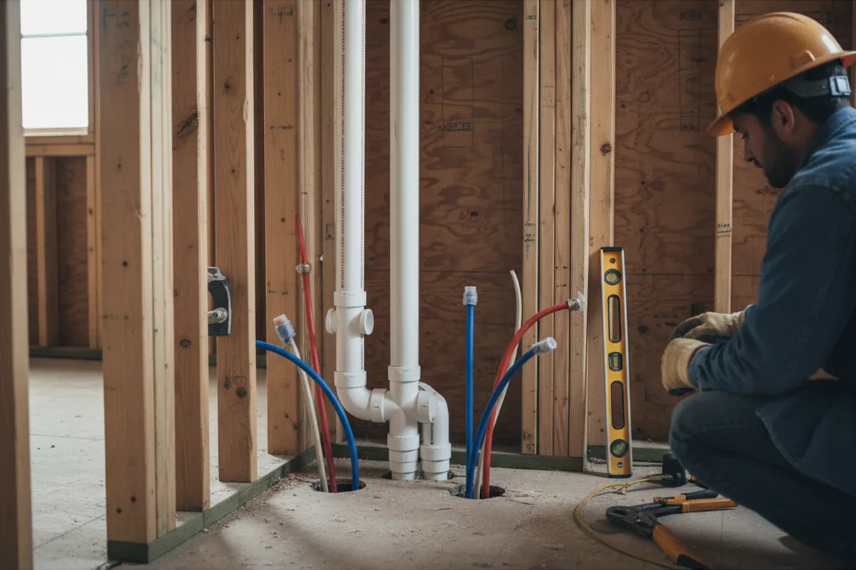 Drain and supply rough-in during Leak Detection in Saxapahaw